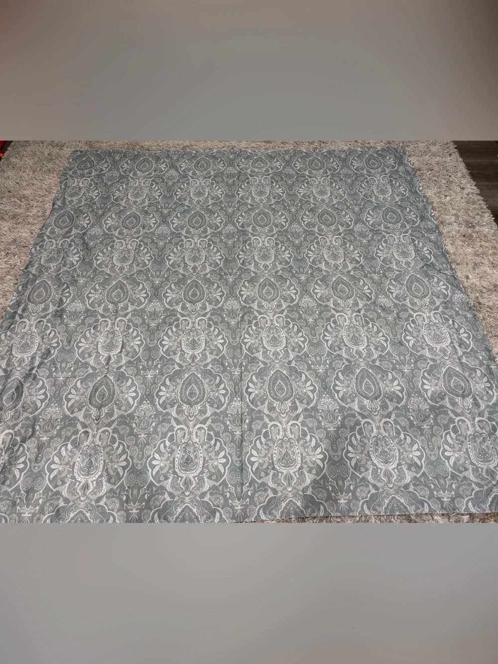 Mainstay Shower Curtain Elegant Paisley in Gray Light Teal & White 71” 68” Silky